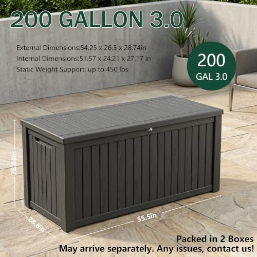 Outdoor Storage Box, 200 Gallon Waterproof Deck Box [Upgraded 3.0], Premium Hydraulic Cushion Storage Chest, High-Load Lockable Two-Seater Patio Storage Bench, Large Country Estate, Black