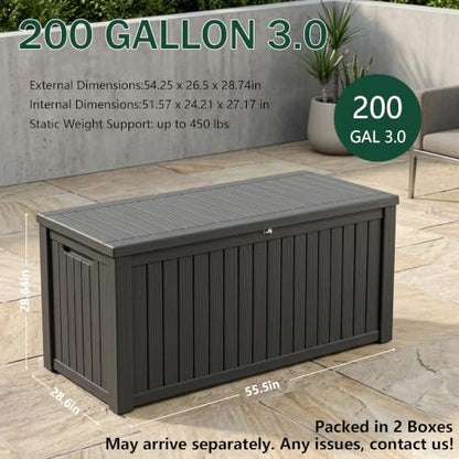 Outdoor Storage Box, 200 Gallon Waterproof Deck Box [Upgraded 3.0], Premium Hydraulic Cushion Storage Chest, High-Load Lockable Two-Seater Patio Storage Bench, Large Country Estate, Black