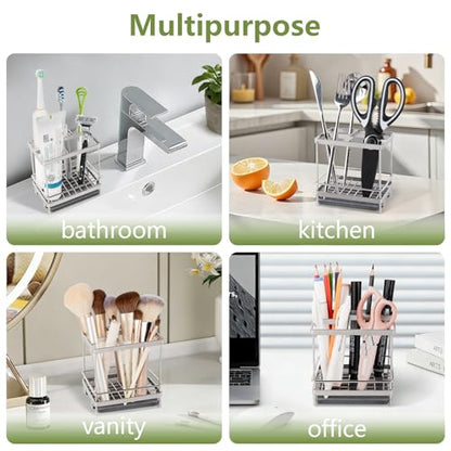 Electric Toothbrush Holders for Bathrooms Toothpaste Organizer, Sliver | Carbon Steel, Removable Diatomite Drip Tray, 5 Slots Kids Tooth Brush Holder for Countertop, Shower, Vanity