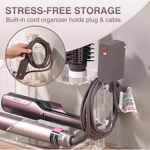 Organizer for Shark FlexStyle FlexFusion, Countertop/Wall Mount | Acrylic Holder for Dyson Airwrap (Not Coanda 2x), Compact Storage Keeps Tools Tidy & Saves Vanity Space, Clear & White