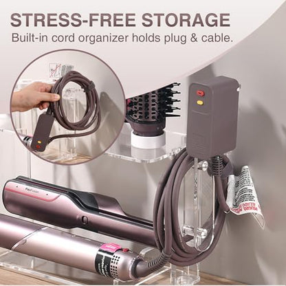 Organizer for Shark FlexStyle FlexFusion, Countertop/Wall Mount | Acrylic Holder for Dyson Airwrap (Not Coanda 2x), Compact Storage Keeps Tools Tidy & Saves Vanity Space, Clear & White