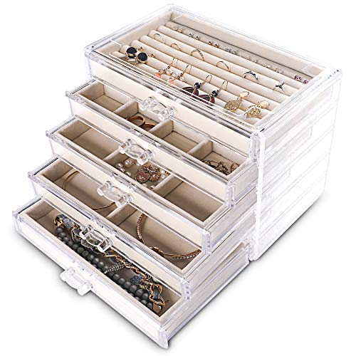 Extra Large Acrylic Jewelry Box for Women Girls 5... (Beige | Acrylic)