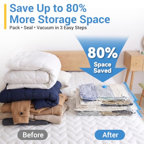 Vacuum Storage Bags with Hand Pump, Plastic Packaging Bags, 80% Space Saver Vacuum Seal Bags for Clothing, Travel Lugggage, Blankets, Comforters, 20 Combo