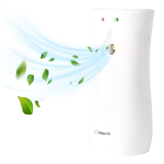 Automatic Air Freshener Spray Dispenser, Custom Timing (Day/Night/24H, 7.5/15 min interval), Wall Mounted or Free Standing, for Home and Commercial, Compatible with Glade Refill Can, White, Milas-D