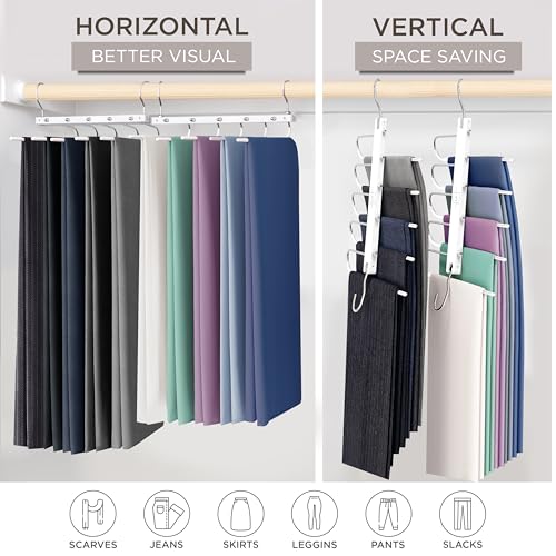 Pants Hangers Space Saving - European Beechwood Scarf and Jean Hangers - Closet Organizer and Space Saver Pant Rack, Leggings Hanger, and Scarf Holder with 360° Swivel Hook (1 Pack)