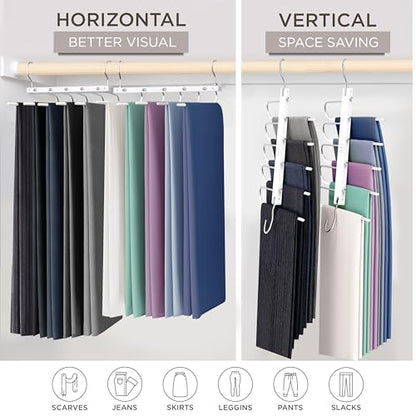 Pants Hangers Space Saving - European Beechwood Scarf and Jean Hangers - Closet Organizer and Space Saver Pant Rack, Leggings Hanger, and Scarf Holder with 360° Swivel Hook (1 Pack)