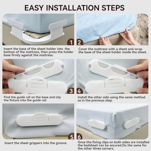 Upgraded Bed Sheet Holders Heavy Duty Straps 4Pack | Universal fit for all mattress sizes with fabric-safe sheet grippers that lock tight damage-free