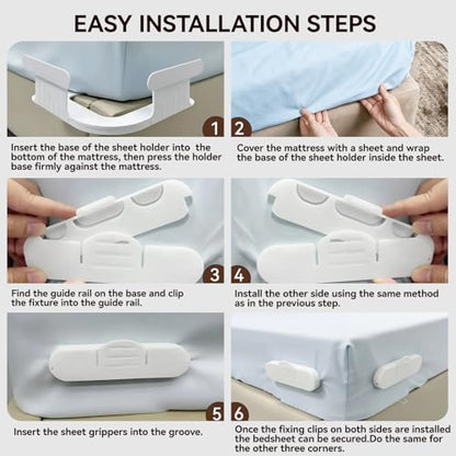 Upgraded Bed Sheet Holders Heavy Duty Straps 4Pack | Universal fit for all mattress sizes with fabric-safe sheet grippers that lock tight damage-free