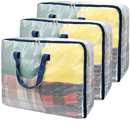 Clear Storage Bags with Zipper, 75L Extra Large Ca... (3 Count | Clear)
