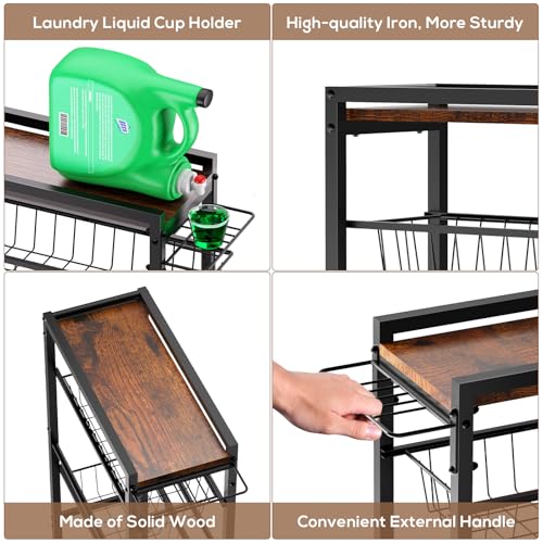 4 Tier Slim Rolling Storage Cart with Pull-Out Baskets, Narrow Sliding Storage Slim Laundry Rolling Cart Between Washer and Dryer