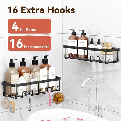 Shower Caddy Adhesive, 100% Rustproof Shower Organizer, Large Capacity Shower Shelves for Inside Shower, No Drill Shower Storage for Home (2 Pack Black)