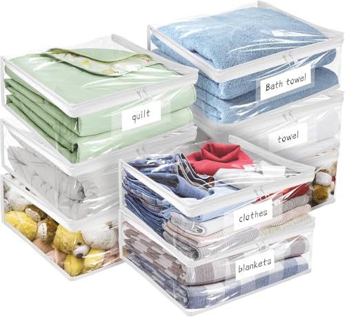 Plastic Storage Bags with Easy-Glide Zipper, Pack of 8, Durable Clear Vinyl Zippered Storage Bags for Clothes Sweaters Comforters Blankets Sheets Bedding (15.7 x 13.8 x 3.9 Inch, Transparent White)