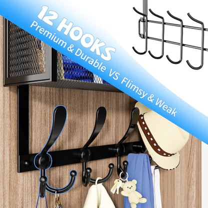 Over The Door Hooks Organizer, Coat Rack Over The Door Storage Hanger Towel Rack, Back of Door Storage Organizer for Bathroom,Bedroom,Kitchen,Office (Black, 3-Tier)