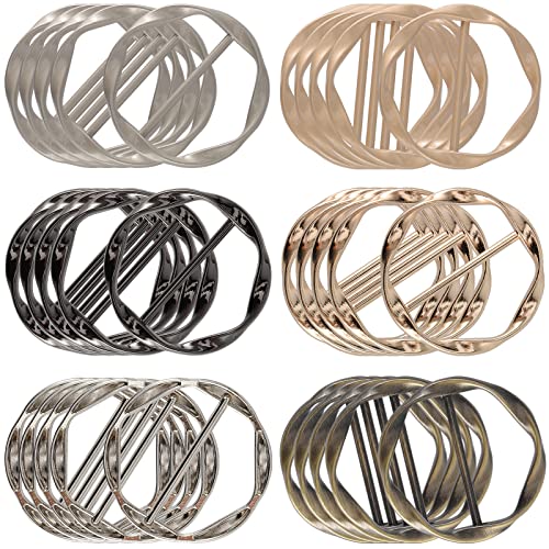 HOZEON 30 PCS Scarf Ring Clips, Silk Scarf Ring Clip, T-shirt Ring Clips Waist Buckle Clip Metal Circle Buckle Ring Holder for Clothes, Hat, Belt Fashion Decor, 6 Colors