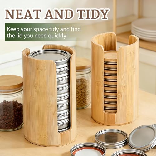 2 Pack Bamboo Mason Jar Lid Organizer for Wide & R... (Silver | Bamboo)