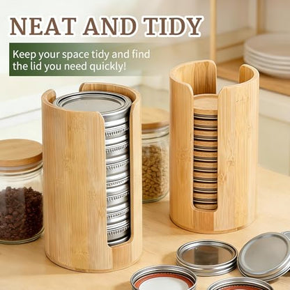 2 Pack Bamboo Mason Jar Lid Organizer for Wide & R... (Silver | Bamboo)