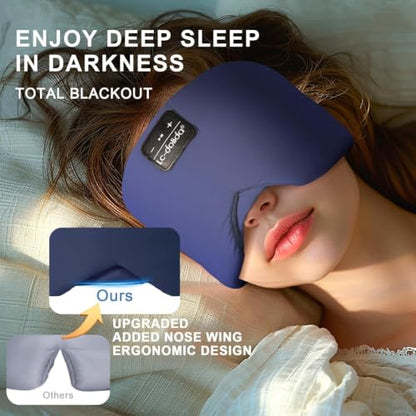 LC-dolida Sleep Mask with Bluetooth Headphones, Ice Silk Sleep Mask with Bluetooth 5.4, Total Blackout Eye Mask for Sleeping, Soft Sleep Mask for Women Men, All Night Sleep, Travel(Navy)