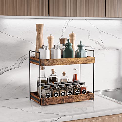 2-Tier Wood Bathroom Counter Organizer, Kitchen Spice Rack | Multi-Use Storage Shelf, Holds Toiletries, Cosmetics, Perfume And Seasoning, Fits Vanity And Countertops