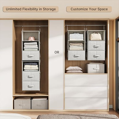 6-Shelf Hanging Closet Organizer with 3 Drawers, 2 Separable 3-Shelf Closet Organizers and Storage for Wardrobe Organization, Hanging Dresser for Nursury & Dorm Clothes Organizer