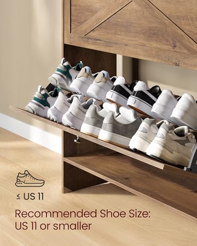 VASAGLE Shoe Storage Cabinet Organizer with 2 Flip Drawers, Freestanding Narrow Shoe Rack Cabinet for Entryway, Farmhouse Style, Fits 14 to 16 Pairs, Honey Brown UHSC203KB01S