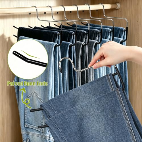 12 Pcs Pants Hangers Double Rod Jean Hangers,Open-Ended Pants Hangers Black | Non-Slip,Space Saving Pants Hangers,Double Hanger for Apartment Closet Storage Organizer Trousers Scarves