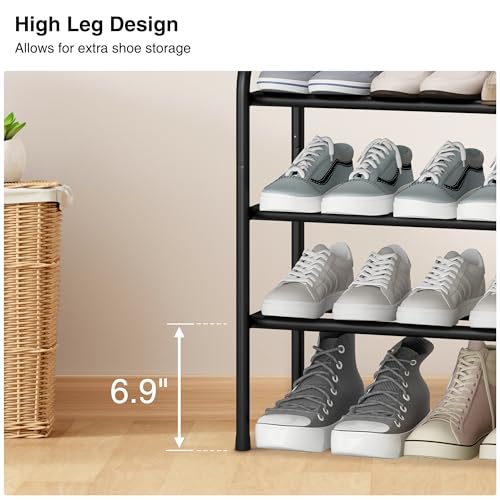 STO STO Expandable Shoe Rack, 3-Tier Metal Small Shoe Rack for Closet, Up to 16 Pairs Adjustable Shoes Racks Storage for Front Door Entrance, Free Standing Shoes Rack Organizer for Entryway, Black