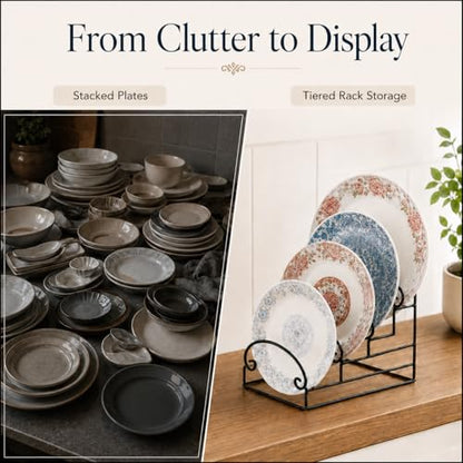4-Tier Metal Scrollwork Dish Rack Plate Rack Display Stand Holder Cabinet Organizer Set of 2