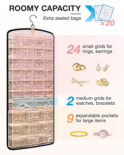 BAGSMART Hanging Jewelry Organizer, Necklace Holder 1 Piece, Large, Black | Anti-tangle Hanging Jewelry Organizer with Storage Bag
