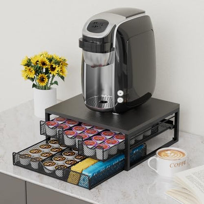 Coffee Pod Holder For Counter, 3 Pull-Out 72 K-Cup Holder Drawer, Wooden Cafe Pods Storage Organizer with Sliding Drawers for Coffee Station, Home, Kitchen, Office, Dorm (Black)