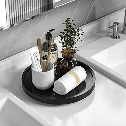 VeyFey Turntable Vanity Tray, 10 Inch Bamboo Countertop Organizer | Perfume Candle Tray for Kitchen Sink, Keep Glass Sponge and Soap, Bathroom Coffee Table Decorative Organizer, Black