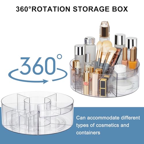 360° Rotating Makeup Organizer, 10" Clear Turntable Lazy Susan Organizer for Vanity, Bathroom Counter, Cabinet, Spinning Cosmetic Storage Holder with 6 Dividers for Skincare, Makeup Brushes, Lipsticks