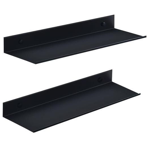 Adhesive Bathroom Shelves 2 Pack, Black Floating Wall Shelf 40cm | Metal Shower Caddy, Aerospace Aluminum, Renter-friendly, Rustproof & Waterproof, Drill/No Drill, Supports 5kg
