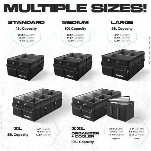FORTEM Trunk Organizer For SUV Car Trunk Organizer, Foldable Storage, Car Accessories for Women Men, Collapsible Bag, 600D Oxford, Non Slip Bottom, Straps, Soft Cover (45L)