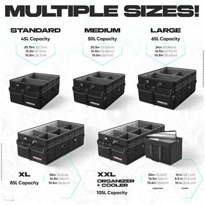 FORTEM Trunk Organizer For SUV Car Trunk Organizer, Foldable Storage, Car Accessories for Women Men, Collapsible Bag, 600D Oxford, Non Slip Bottom, Straps, Soft Cover (45L)