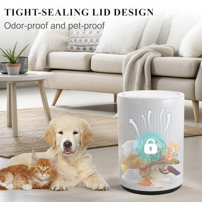 Small Bathroom Trash Can with Lid 2.1 Gallon Plastic Garbage Can White | Sturdy Stylish Decor Trash Bin with Trash Bags Round Wastebasket with Pop-Up Lid for Kitchen Bedroom Office College Dorm