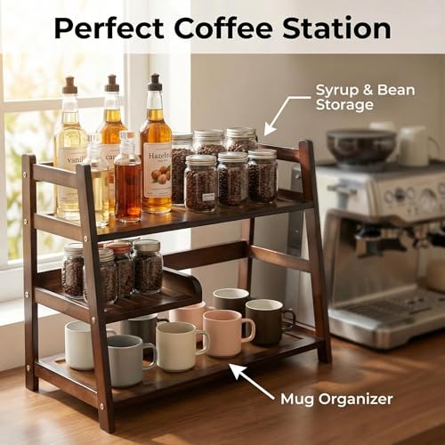 3 Tier Bamboo Matcha Station, coffee station organizer Shelf | for Kitchen Countertop, Tea Bar - Matcha Powder, Tools & Cup Organizer for Matcha Lovers, Home Baristas.