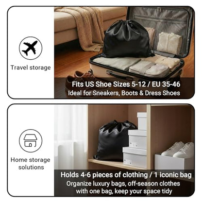 Q&J Fabric Co. 6 Pack Satin Dust Bags for Handbags & Purses - Drawstring Storage Bags for Shoes, Boots, Wallets, Travel Organizer Pouches, Soft Polyester Protector Covers (15.7"x19.7", Black)
