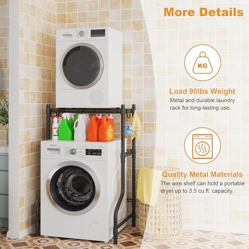 U16 Upgraded Washer Dryer Stacking Rack for Narrow Laundry Room | Metal Over Washer and Dryer Storage Shelves, Laundry Space Saver for Portable Dryer, 29.5"W x 23.6"D x 53.1"H, Black