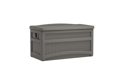 Suncast 73 Gal, Resin Deck Box with Wheels, Handles and Seat, Stoney