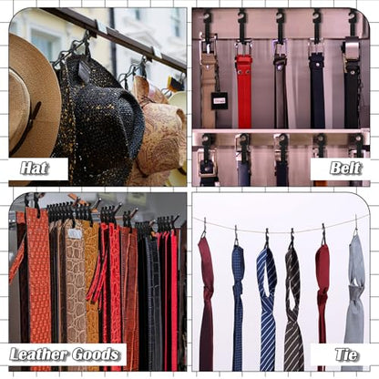 100 Pack Belt Hanger, Black Plastic Tie Hangers Bulk for Men & Women, Non-Slip Space Saving Closet Organizers and Storage, Durable Retail Display Hooks for Wardrobe, Accessories