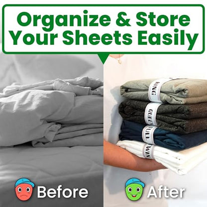 Bed Sheet Organizer Label Bands (Mix 20PCs Pack, Cream) | Storage Size Label Bands, Bed Sheets Set Organizers, Linen Closet Organization, Elastic Bedding Band, for Organizing Bedsheet
