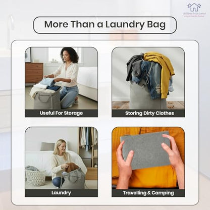 LFH Home Cotton Rich Canvas Large Laundry Bag with Handle, Heavy Duty Drawstring Closure Washable Laundry Bags, School Travel, Home, Hotel, College Dorm, Organizer Sack, Toys 20x30-Grey