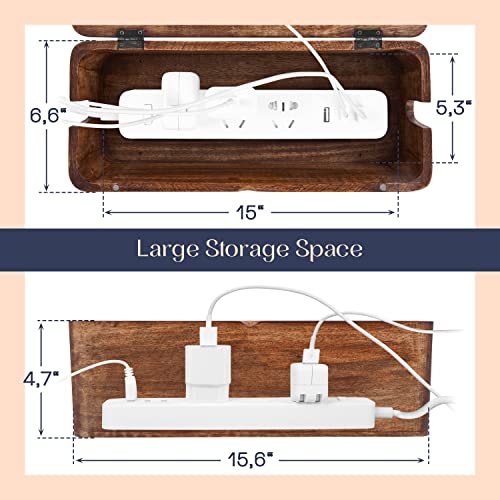 Mango Cable Management Box - Rustic Design (Natural, Large) | Mango Wood, Cable Organizer, Rustic Style, Modern Design, Desktop Storage