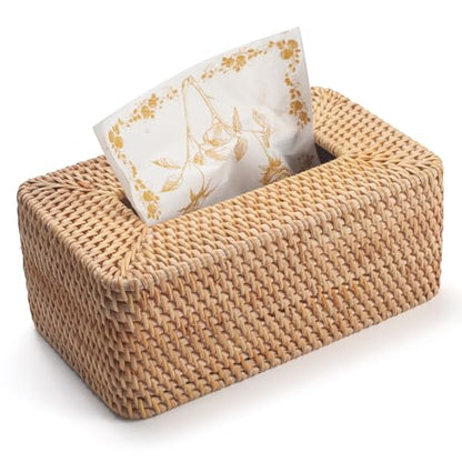Rattan Tissue Box Cover Natural Woven Facial Napkin Holder Rectangular 10 x 6.1 x 4.1 Inch (Natural)