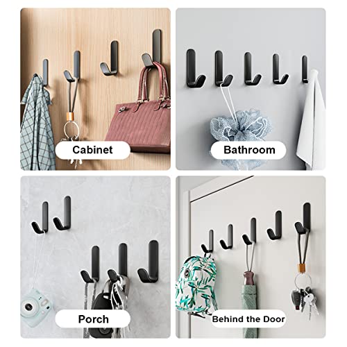 Adhesive Hooks,12 Pcs, Heavy Duty Hold 12Lbs, Stainless Steell Wall Hanger | Black Adhesive Hanger for Hanging, Metal Sticky J Strip Hooks, for Hat, Coat, Picture, Backpack, Garage