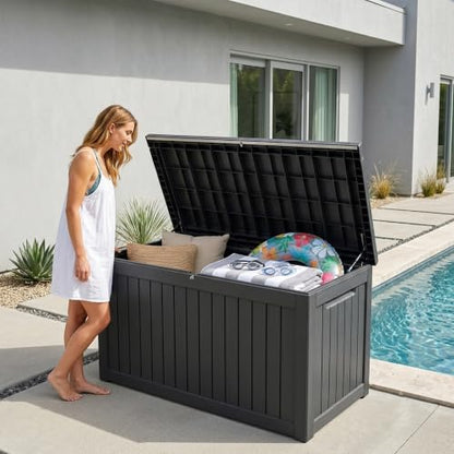 Outdoor Storage Box, 270 Gallon Waterproof Deck Box [Upgraded 3.0], Super-Sized Gas-Spring Resin Trunk for Large Seat Pillows, Heavy-Duty Lockable Backyard Storage Sofa, Garden Lawn, Black