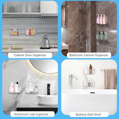CGBE 2-Pack Cabinet Door Organizer, Self Adhesive Bathroom Shelves, Clear | Acrylic Shower Caddy, Wall Mounted Storage, No Drilling, Automatic Draining, For Cabinet Door and Shower Wall