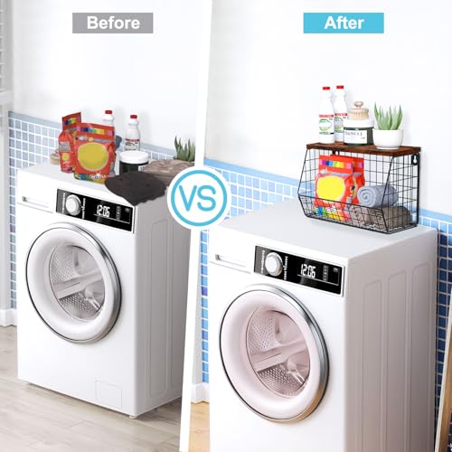 MSJGA Laundry Room Shelves, Wall Mounted Storage Basket, 11.8"Wx7.9"Dx8.5"H | Stackable Wire Wall Shelves Organizer for Towels, Detergent, Tissues, Space-Saving Over Washer & Dryer, Small Spaces