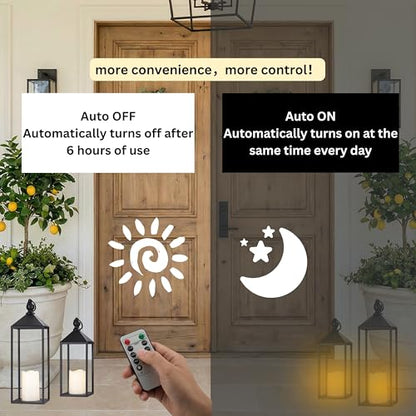 Perfnique Decorative Lanterns for Indoor & Outdoor, Set of 2 Black Metal Lanterns (22" & 19") with LED Timer Flameless Candles, Farmhouse Modern Decor for Front Porch, Patio, Mantle