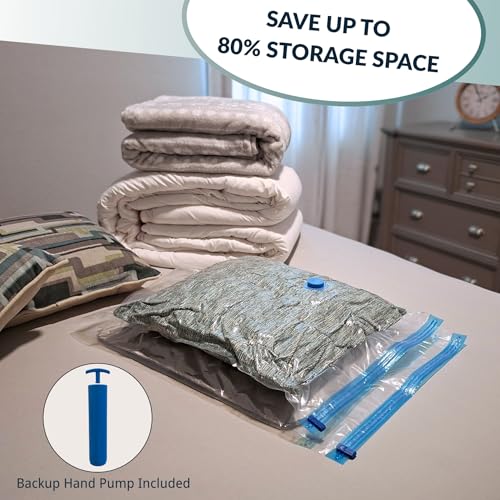 4 Mega Jumbo XXL Vacuum Storage Bags Set with Pump | Supersized Compression Space Saver, For Comforter, Duvet, Bedding, Blanket, Vacuum Seal for Clothing